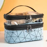 مقاوم للماء بولي كلوريد الفينيل المرأة حقيبة مستحضرات التجميل المحمولة السفر الجلود أدوات الزينة تنظيم تخزين يشكلون حقيبة يد شفافة